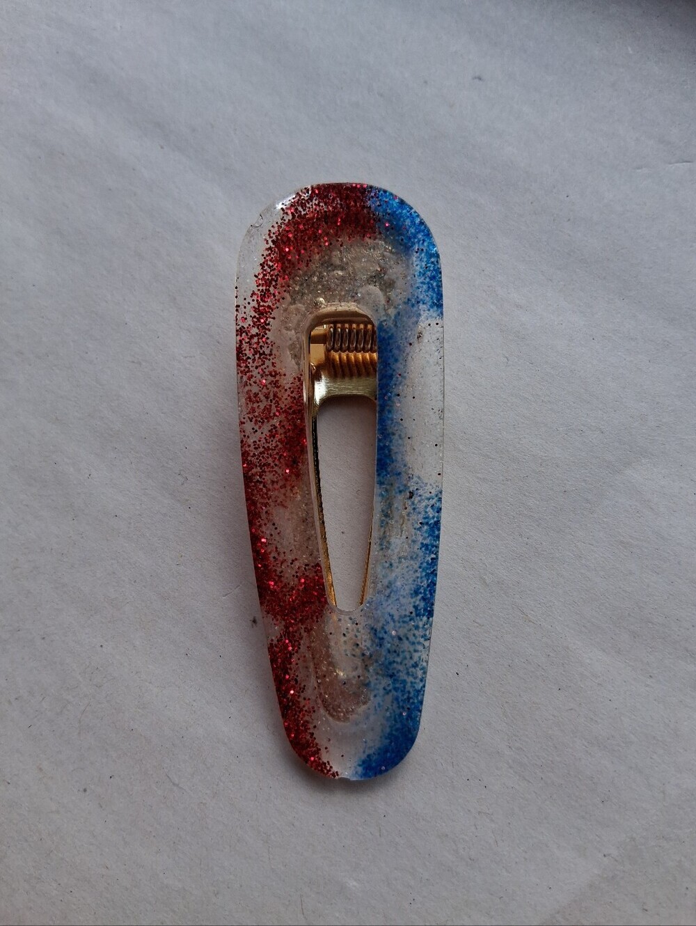 5/$25 Hand Crafted Red, Blue and Clear Glitter Resin Hair Clip